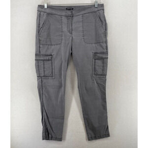 EILEEN FISHER Pants M Cargo Cotton Tencel Twill Tapered Ankle Flat Front Gray